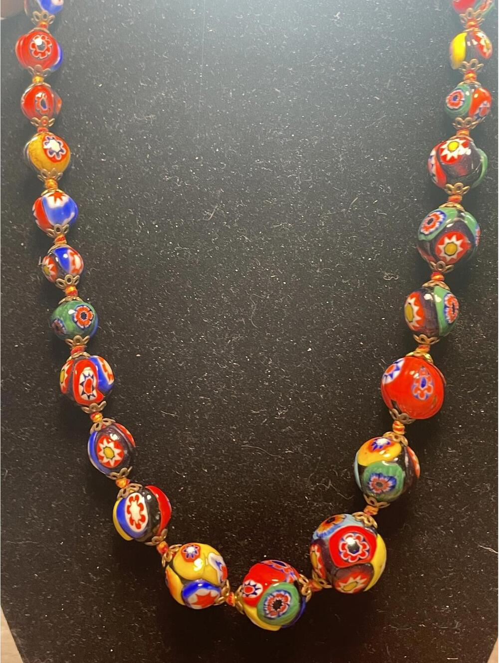 Vintage Murano Millefori Italian Art Glass Bead Necklace